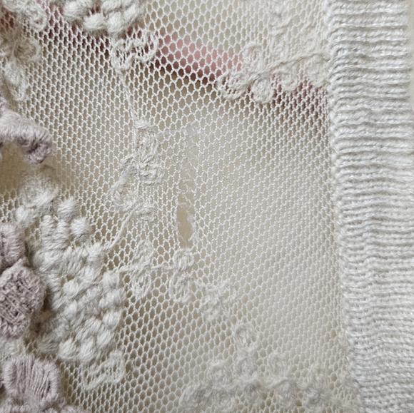 BKE Women’s Cream Crochet Textured Lace Knit Button Up Sheer Cardigan Sweater M - Picture 2 of 10